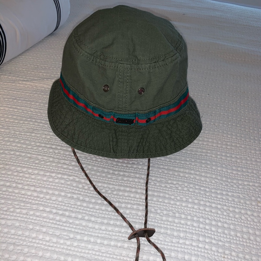 Green & red striped bucket hat